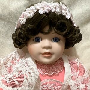 Porcelain Doll with Pink Dress and Lace